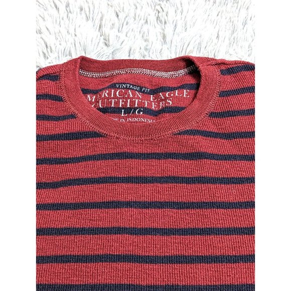American Eagle Vintage Fit Shirt Mens Size Large Red Blue Stripe Thermal Sweater - Picture 4 of 8